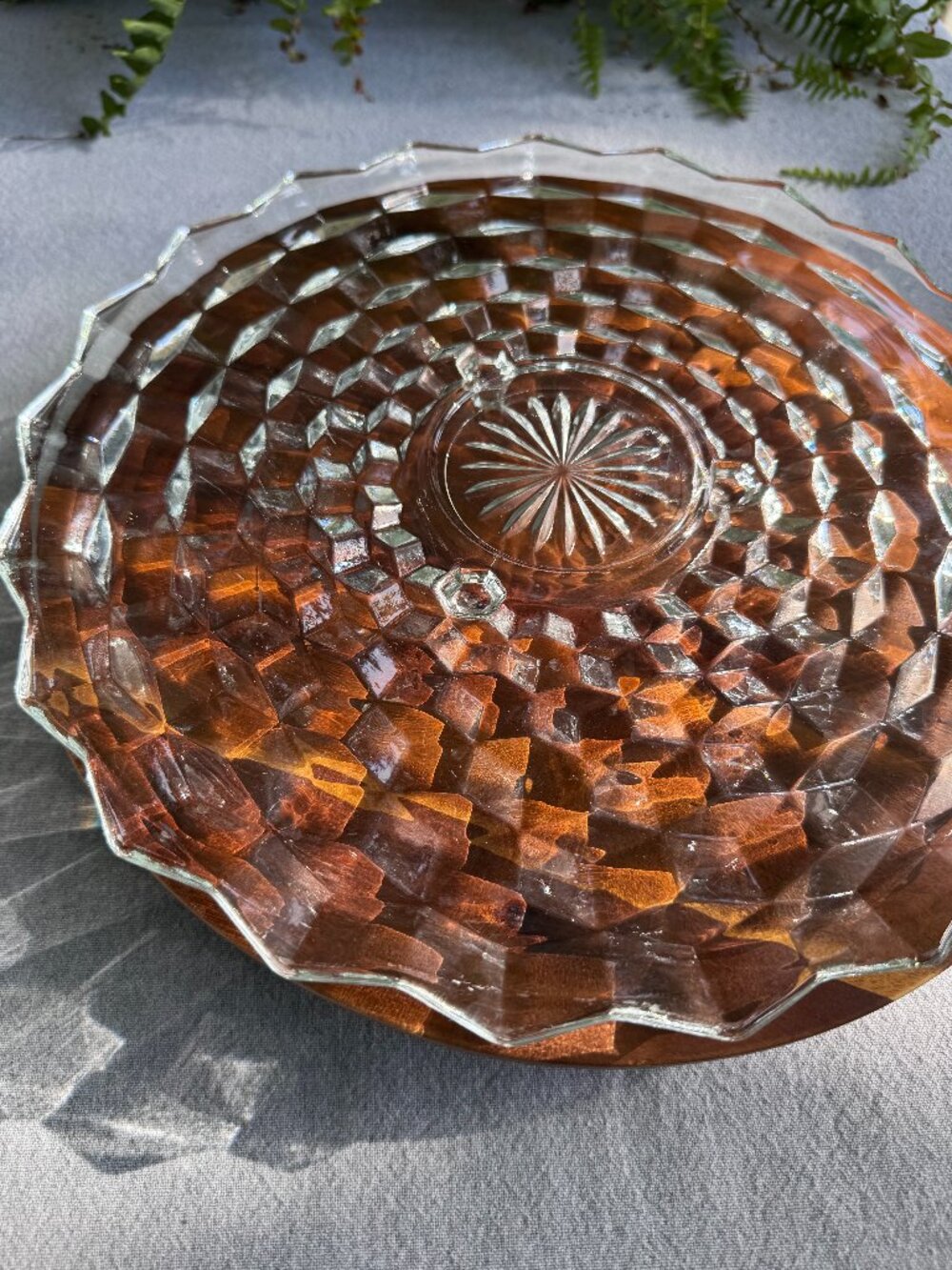 Vintage Fostoria American Clear Glass Footed Cake Plate 12 Inch Cubist Stand